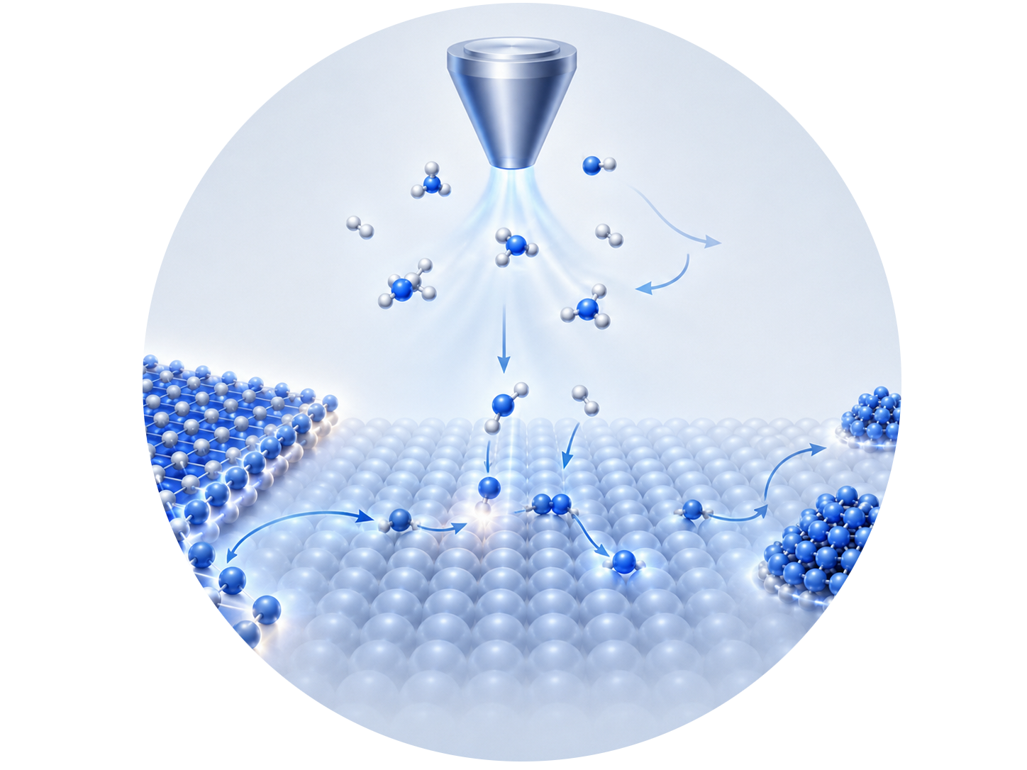 Scientific visualization of molecular deposition and material formation on a surface